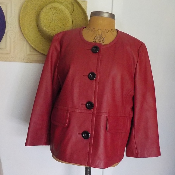 Kasper Jackets & Blazers - Kasper Red Leather Jacket Like NEW